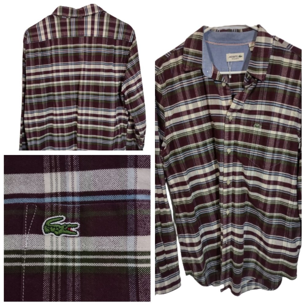 LACOSTE 100% cotton striped shirt size L